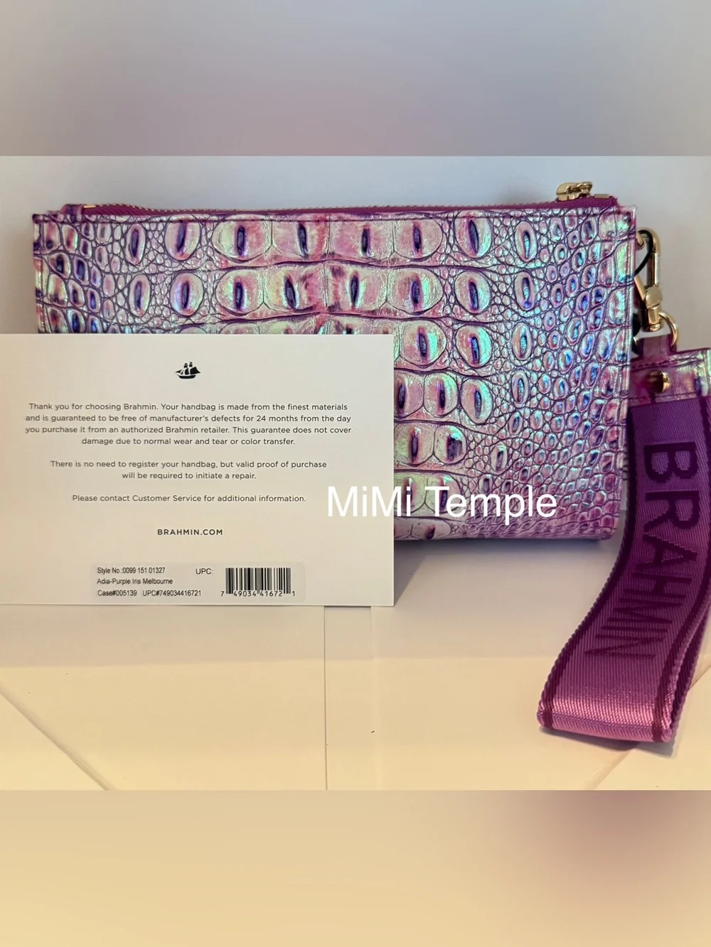 Brahmin Purple Iris Adia Clutch & Veronica Wallet Croc-Embossed 2 Pc Set - RARE